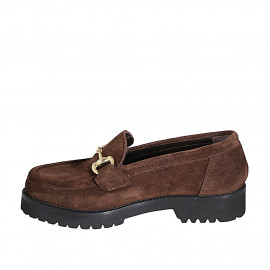 Woman's mocassin with accessory in brown suede with heel 3 - Available sizes:  32, 42, 43, 45, 46, 47 2