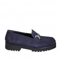 Mocassino da donna con accessorio in camoscio blu con tacco 3 - Misure disponibili: 32, 33, 34, 43, 45, 46