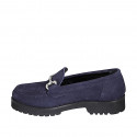 Mocassino da donna con accessorio in camoscio blu con tacco 3 - Misure disponibili: 32, 33, 34, 43, 45, 46