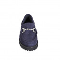 Mocassino da donna con accessorio in camoscio blu con tacco 3 - Misure disponibili: 32, 33, 34, 43, 45, 46