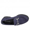 Mocassino da donna con accessorio in camoscio blu con tacco 3 - Misure disponibili: 32, 33, 34, 43, 45, 46