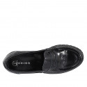 Mocasino para mujer en charol negro tacon 3 - Tallas disponibles:  32, 35, 46, 47