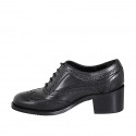 Zapato Oxford con cordones para mujer en piel negra con punta de ala tacon 5 - Tallas disponibles:  35, 43, 44