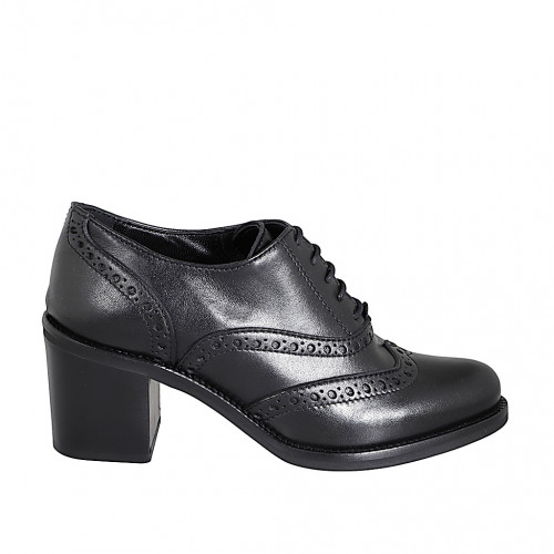 Zapato Oxford con cordones para mujer en piel negra con punta de ala tacon 7 - Tallas disponibles:  32, 42, 43, 44, 45