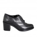 Zapato Oxford con cordones para mujer en piel negra con punta de ala tacon 7 - Tallas disponibles:  32, 42, 43, 44, 45