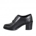 Zapato Oxford con cordones para mujer en piel negra con punta de ala tacon 7 - Tallas disponibles:  32, 42, 43, 44, 45