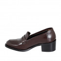 Mocassino da donna in pelle marrone tacco 5 - Misure disponibili: 43, 44, 45, 46