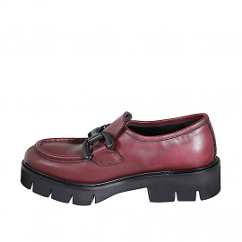 Woman's loafer with elastic and accessory in maroon leather heel 4 - Available sizes:  32, 33, 34, 35, 42, 43, 45, 46, 47 2