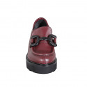 Mocassino da donna con elastico e accessorio in pelle bordeaux tacco 4 - Misure disponibili: 32, 33, 34, 35, 42, 43, 45, 46, 47