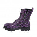 Botin para mujer con cordones, puntera y cremallera en charol imprimido morado tacon 4 - Tallas disponibles:  32, 33, 34, 35, 43, 44