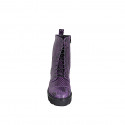 Stivaletto stringato da donna con cerniera e puntale in vernice stampata viola tacco 4 - Misure disponibili: 32, 33, 34, 35, 43, 44