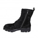 Botin para mujer con cordones y cremallera en gamuza engrasada negra tacon 4 - Tallas disponibles:  32, 33, 34, 35, 42, 44, 45, 46, 47