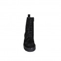 Stivaletto stringato da donna con cerniera in camoscio ingrassato nero tacco 4 - Misure disponibili: 32, 33, 34, 35, 42, 44, 45, 46, 47