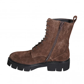 Bottines pour femmes avec lacets et fermeture éclair en daim marron talon 4 - Pointures disponibles:  33, 35, 42, 45, 46, 47 2