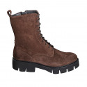 Botin para mujer con cordones y cremallera en gamuza marron tacon 4 - Tallas disponibles:  33, 35, 42, 45, 46, 47