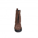 Botin para mujer con cordones y cremallera en gamuza marron tacon 4 - Tallas disponibles:  33, 35, 42, 45, 46, 47
