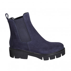 Woman's ankle boot with elastic bands in blue suede with heel 4 - Available sizes:  32, 33, 34, 35, 42, 43, 44, 45, 46, 47