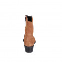 Botin tejano para mujer con cremallera en gamuza cognac con tacon 4 - Tallas disponibles:  32, 35, 43, 46, 47
