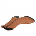 Botin tejano para mujer con cremallera en gamuza cognac con tacon 4 - Tallas disponibles:  32, 35, 43, 46, 47