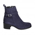 Stivaletto da donna con cerniera e fibbia in camoscio blu tacco 5 - Misure disponibili: 32, 34, 35, 43, 45, 46