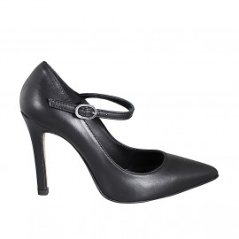 Zapatos de salón Mary Jane en piel negra con punta afilada tacon 10 - Tallas disponibles:  31, 32, 33, 35, 42, 44
