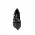 Pointed-toe Mary Jane pumps with three straps in black leather heel 7 - Available sizes:  31