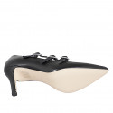 Pointed-toe Mary Jane pumps with three straps in black leather heel 7 - Available sizes:  31