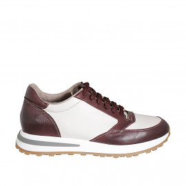 Sneaker para mujer con cordones y plantilla extraible en piel marfil y granate cuña 4 - Tallas disponibles:  43, 44, 45, 46