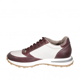 Woman's laced sneaker with removable insole in ivory and maroon leather wedge 4 - Available sizes:  43, 44, 45, 46 2