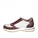 Sneaker avec lacets et semelle amovible en cuir ivoire et bordeaux talon compensé 4 - Pointures disponibles:  43, 44, 45, 46