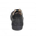 Sneaker avec lacets et semelle amovible en cuir noir avec glitter et daim noir talon compensé 3 - Pointures disponibles:  32, 33, 34, 35, 42, 43, 46