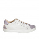 Sneaker à lacets avec semelle intérieure amovible en suède glycine et cuir ivoire avec paillettes multicolores talon compensée 3 - Pointures disponibles:  42, 43, 44, 46