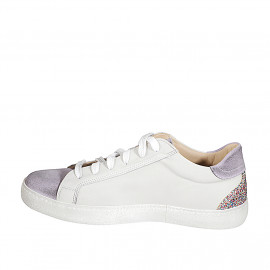 Lace-up sneaker with removable insole in wisteria suede and ivory leather with multicolor glitter wedge 3 - Available sizes:  42, 43, 44, 46 2