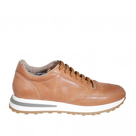 Sneaker para mujer con cordones y plantilla extraible de piel marron cuña 3 - Tallas disponibles:  43, 44, 45, 46