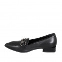 Mocasin à bout pointu pour femmes avec accessoire en cuir et cuir verni noir talon 3 - Pointures disponibles:  33, 34, 35, 43, 44, 45, 46