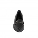Mocasino a punta para mujer con accesorio en piel y charol negro tacon 3 - Tallas disponibles:  33, 34, 35, 43, 44, 45, 46