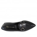 Mocasin à bout pointu pour femmes avec accessoire en cuir et cuir verni noir talon 3 - Pointures disponibles:  33, 34, 35, 43, 44, 45, 46
