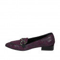 Mocassino a punta da donna con accessorio in camoscio viola e vernice nera tacco 3 - Misure disponibili: 32, 33, 34, 35, 44, 45