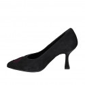 Escarpin à bout pointu pour femmes en daim noir et bordeaux talon bobine 8 - Pointures disponibles:  32, 33, 34, 35, 42, 43, 44, 45