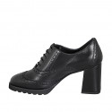 Zapato Oxford con cordones para mujer en piel negra con punta de ala y tacon 7 - Tallas disponibles:  32, 35, 42, 43, 44, 46
