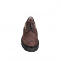 Zapato derby para mujer con cordones en gamuza marron y imprimida beis tacon 4 - Tallas disponibles:  32, 35, 42, 43, 44, 45, 46