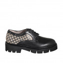 Zapato derby para mujer con cordones en piel negra y gamuza imprimida beis tacon 4 - Tallas disponibles:  32, 33, 35, 42, 43, 44, 45, 46