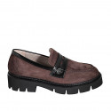 Mocassino da donna in camoscio marrone e vernice nera tacco 4 - Misure disponibili: 32, 35, 42, 43, 45, 46