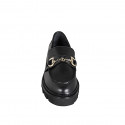Mocassino da donna in pelle nera con accessorio dorato con tacco 4 - Misure disponibili: 32, 35, 44, 45, 46