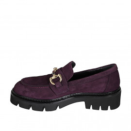 Mocasín para mujer con accesorio en gamuza morada tacon 4 - Tallas disponibles:  32, 35, 44, 46 2