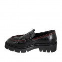 Mocassin pour femmes en cuir verni noir et bordeaux talon 4 - Pointures disponibles:  32, 35, 42, 44, 45, 46