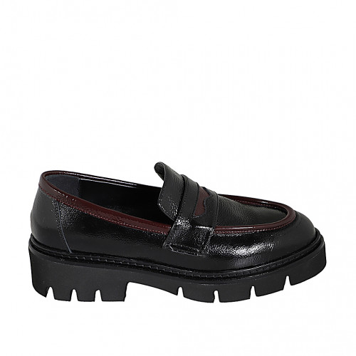 Mocassino da donna in vernice nera e bordeaux tacco 4 - Misure disponibili: 32, 35, 42, 44, 45, 46
