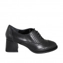 Zapato Oxford con cordones para mujer en piel negra con punta de ala y tacon 5 - Tallas disponibles:  33, 35, 42, 43, 44, 45, 46
