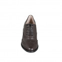 Zapato Oxford con cordones para mujer en piel marron con punta de ala y tacon 5 - Tallas disponibles:  35, 42, 43, 44, 45, 46