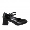 Mary Jane pour femmes avec bout rondu en cuir verni noir talon 5 - Pointures disponibles:  32, 35, 42, 45, 46